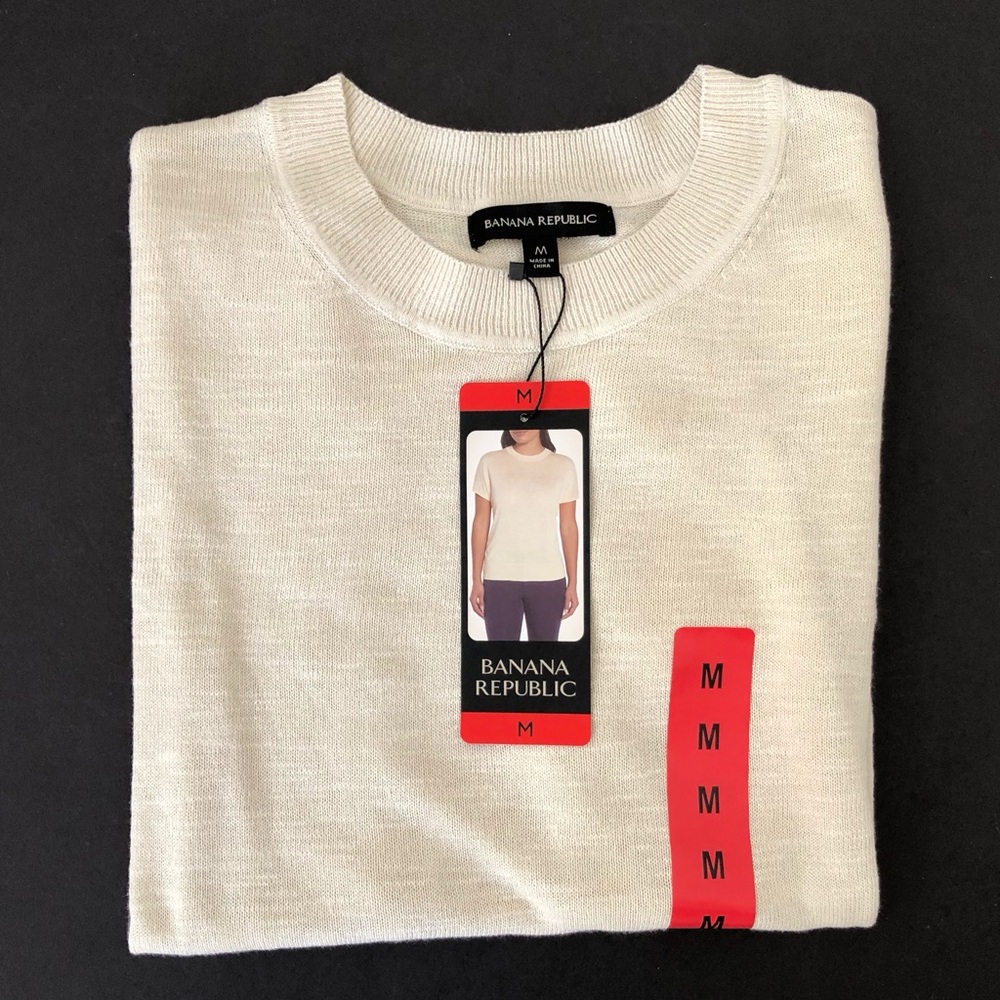 Banana Republic Womens Linen Blend Short Sleeve Knit Sweater Top Beige M New